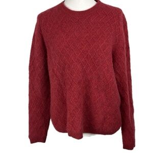 Red 100% Cashmere Diamond Cable Knit Sweater Sz L Holiday Fuzzy Preppy Shrunk
